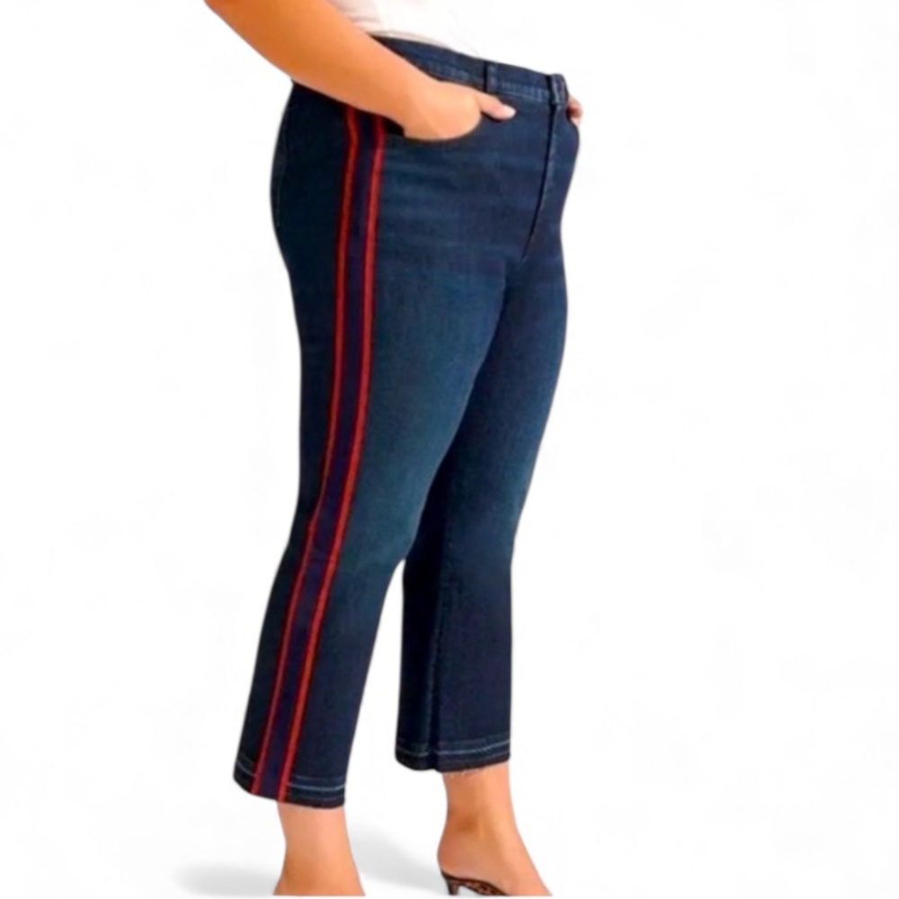 Veronica Beard Carolyn High-Rise Baby Boot Crop Tuxedo Stripe Jeans Plus Size 22